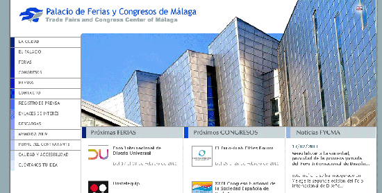 Página inicial del sitio Web del Palacio de Ferias y Congresos de Málaga